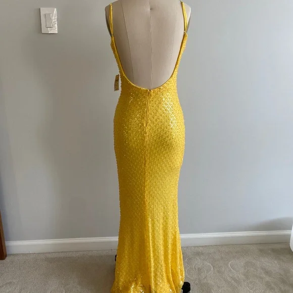 Windsor Yellow Sequin Backless Prom Dress - Picture 3 of 12